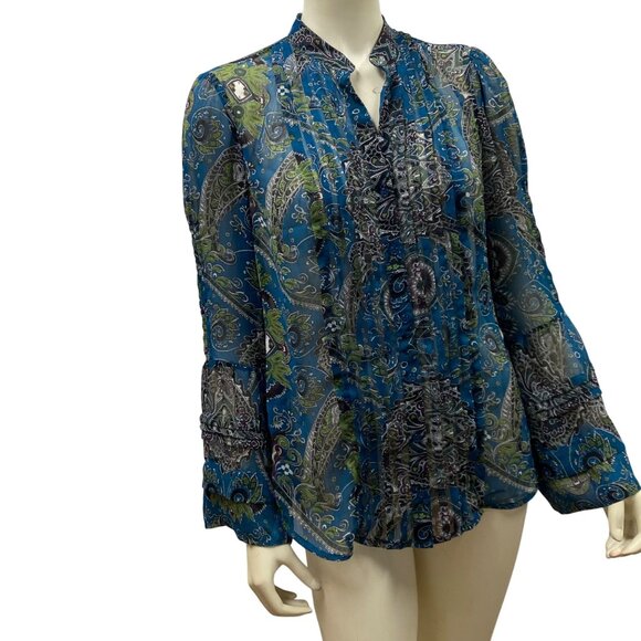INC International Concepts Womens Sheer Paisley Ruffle Blouse Size 8 - Picture 3 of 7